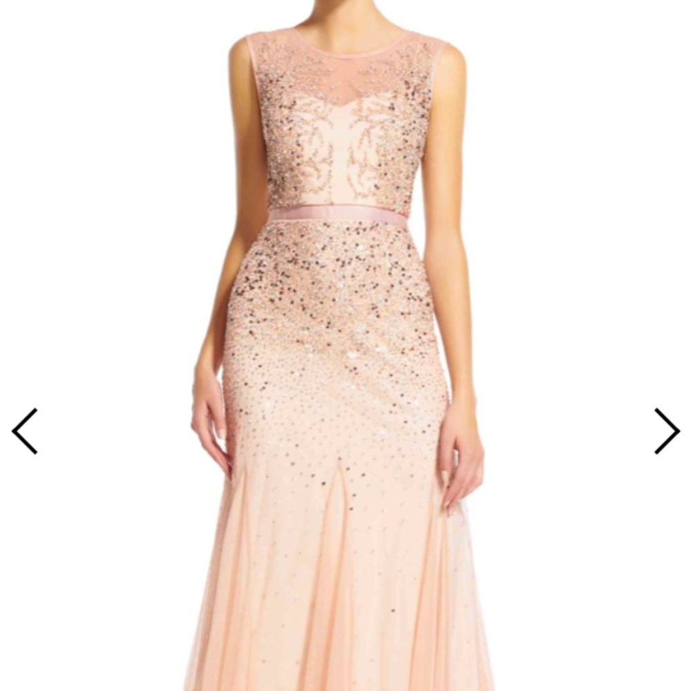 Adrianna Papell long beaded gown blush